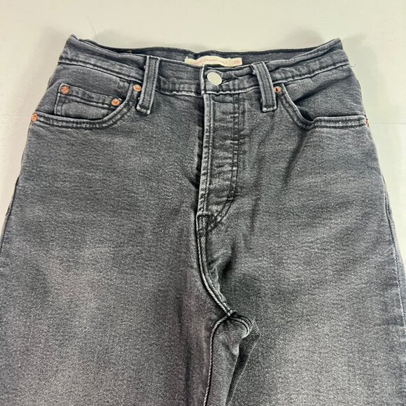 Levi's Jeans Women's 26x25* Ribcage High Rise Straight Ankle Black Denim Tag 26 - Picture 2 of 16